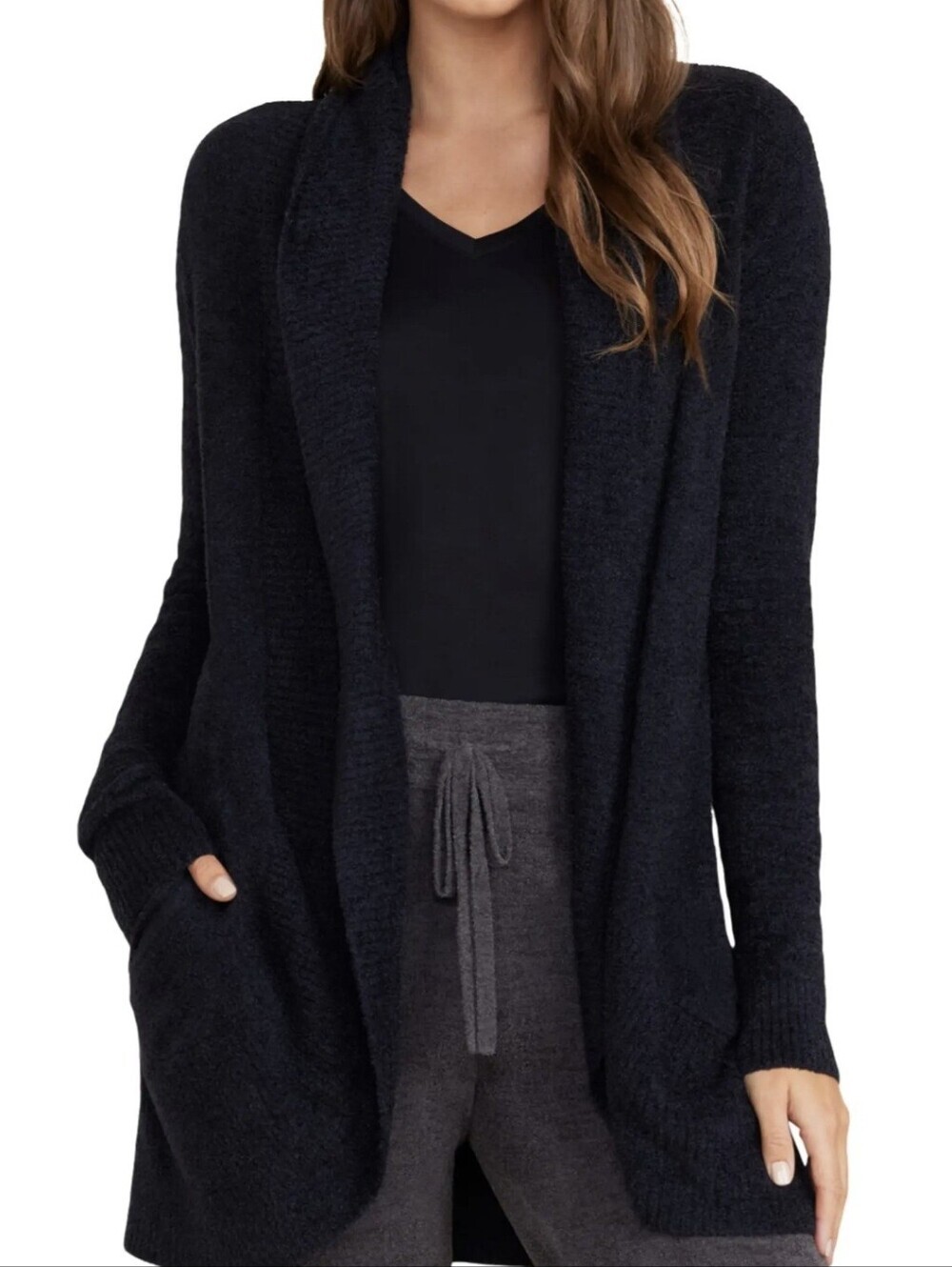 Barefoot Dreams CozyChic Ultra Lite Oasis Black Ribbed  Cardigan